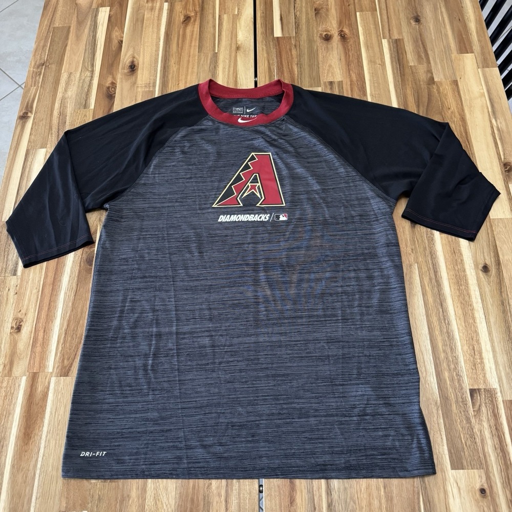 Arizona Diamondbacks Shirt Mens L Gray Nike 3/4 Sleeve Center Swoosh MLB DriFit